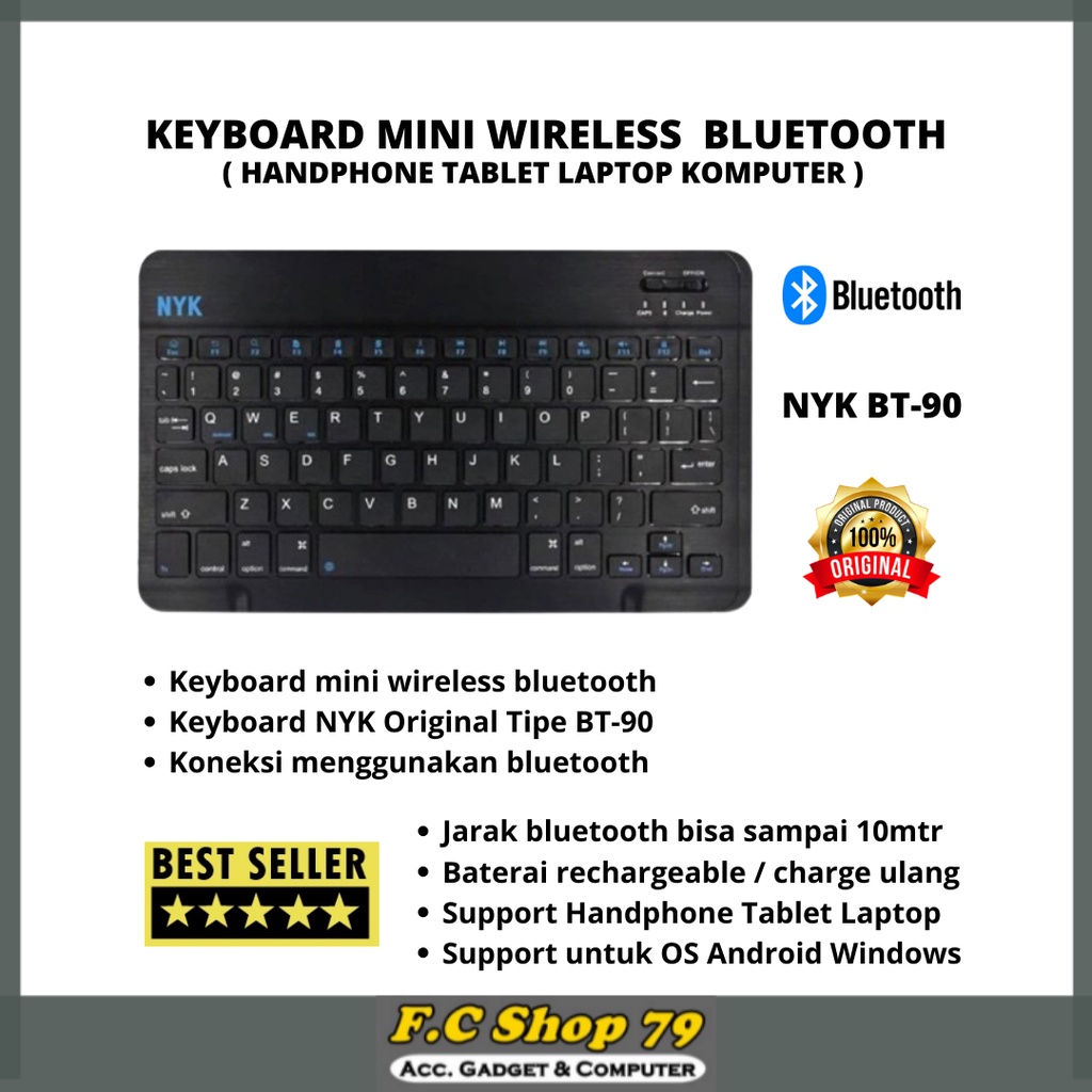 TERBARU Keyboard Keybod Mini Wireless Bluetooth Untuk Buat Handphone HP Tablet Laptop Komputer PC Su