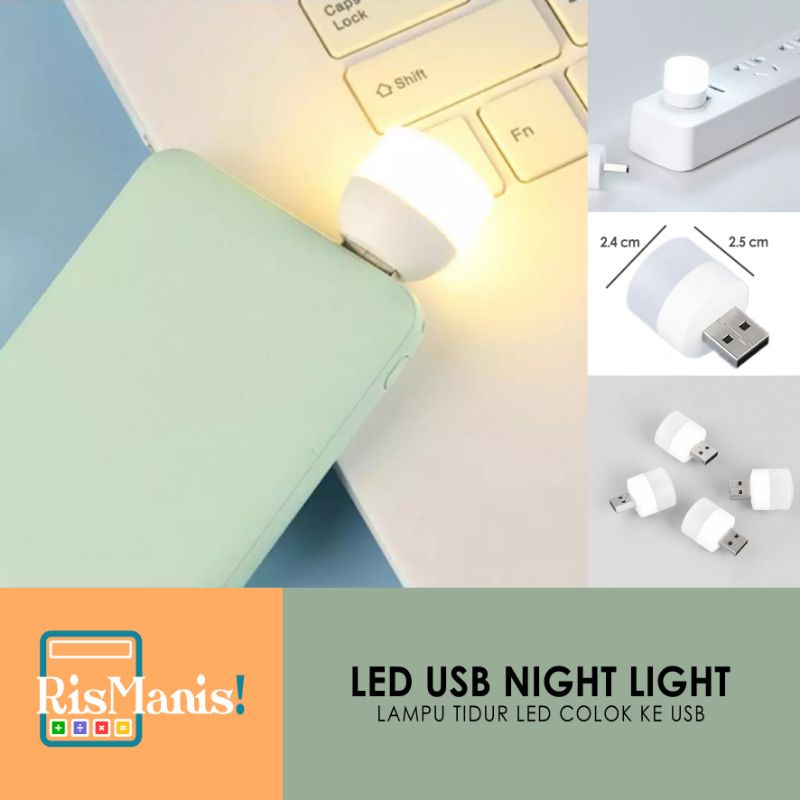 LED USB NIGHT LIGHT - Lampu Tidur Kecil Cahaya Putih Portable Mini Lamp Input Power Bank Laptop