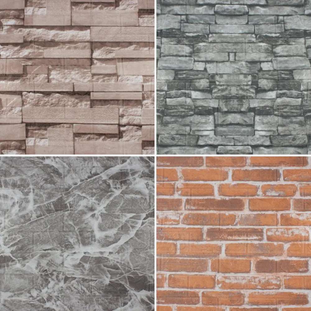 WALLPAPER 3D EMBOSSED STIKER DINDING MOTIF BATU ALAM CORAK CREAM / WALLFOAM TIMBUL 70x77cm-3