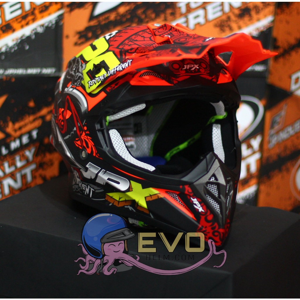 HELM JPX CROSS_SERI X16 - FLUO RED DOFF + GOOGLE SNAIL (ONGKIR 2 KG) HELM JPX TERBARU