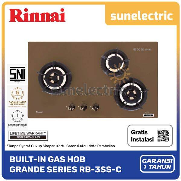 Rinnai Built-In Hob RB-3SS-C (CF) Cappuccino Kompor Tanam 3 Tungku Ukuran 88 x 52 x 13 cm Grande Ser