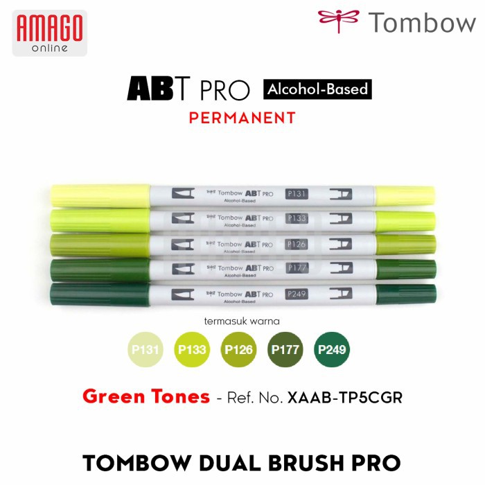 TOMBOW Dual Brush Pen ABT PRO - GREEN TONES - 5 packs - XAAB-TP5GN