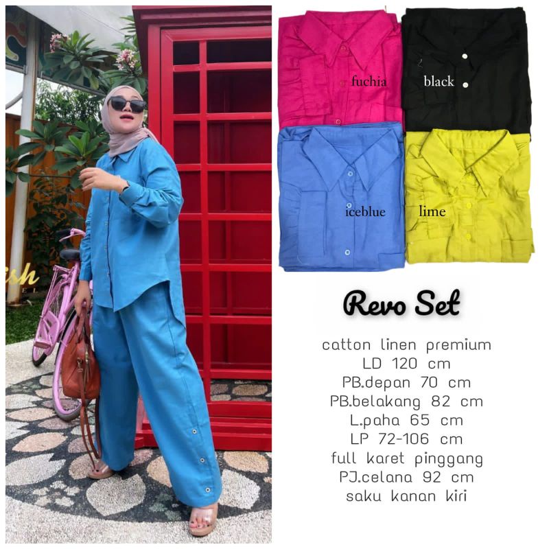 Revo set-One set wanita-setelan wanita polos-setelan bahan linen premium