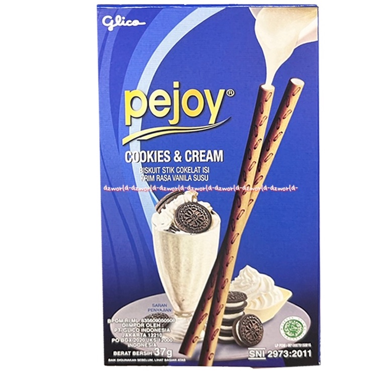 Pejoy Cookies &amp; Cream Biskuit Stik Cokelat Isi 37gr Glico Pejoi Krim Rasa Vanila Susu Vanilla Biscuits Sticks Stick Biskuit Lurus Pejjoy Putih