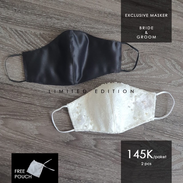 Masker Kain Brokat Putih untuk Pasangan Pengantin