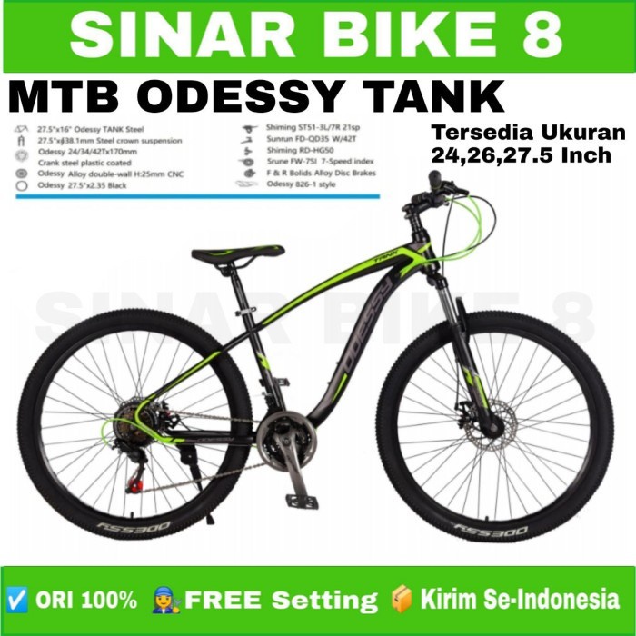 Sepeda Gunung MTB ODESSY TANK Steel Frame UK. 27.5 &quot; Inch -21 Speed