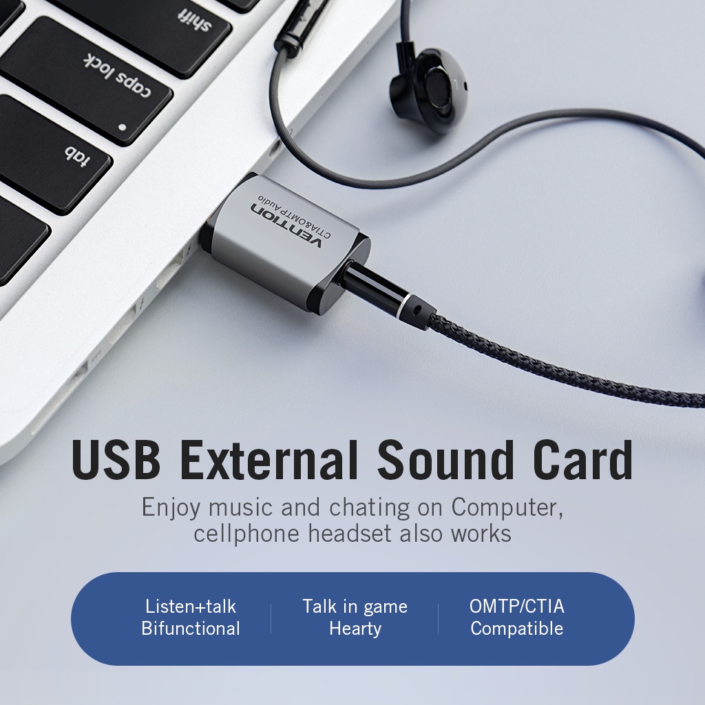 Vention Sound Card Eksternal Usb 2.0 2in1 Untuk Komputer / Speaker / Game Box
