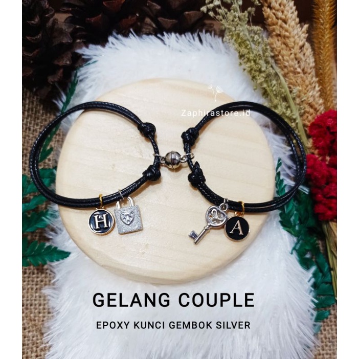 Zaphirastore- GELANG COUPLE EPOXY GEMBOK SILVER | Dapat 2 gelang