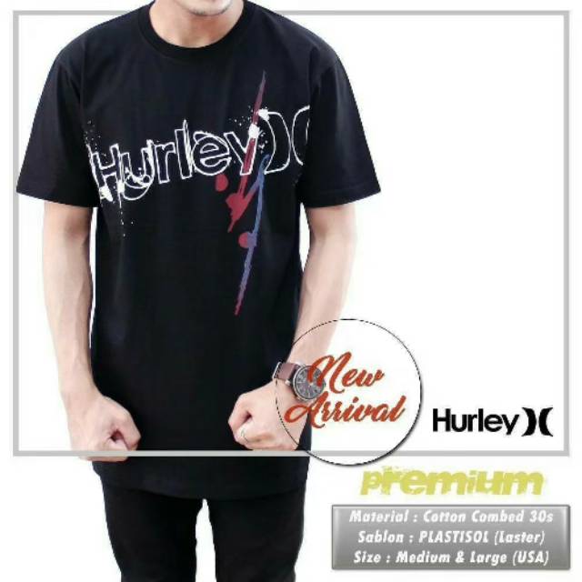 Kaos T-Shirt Distro Hurley Hitam Size USA