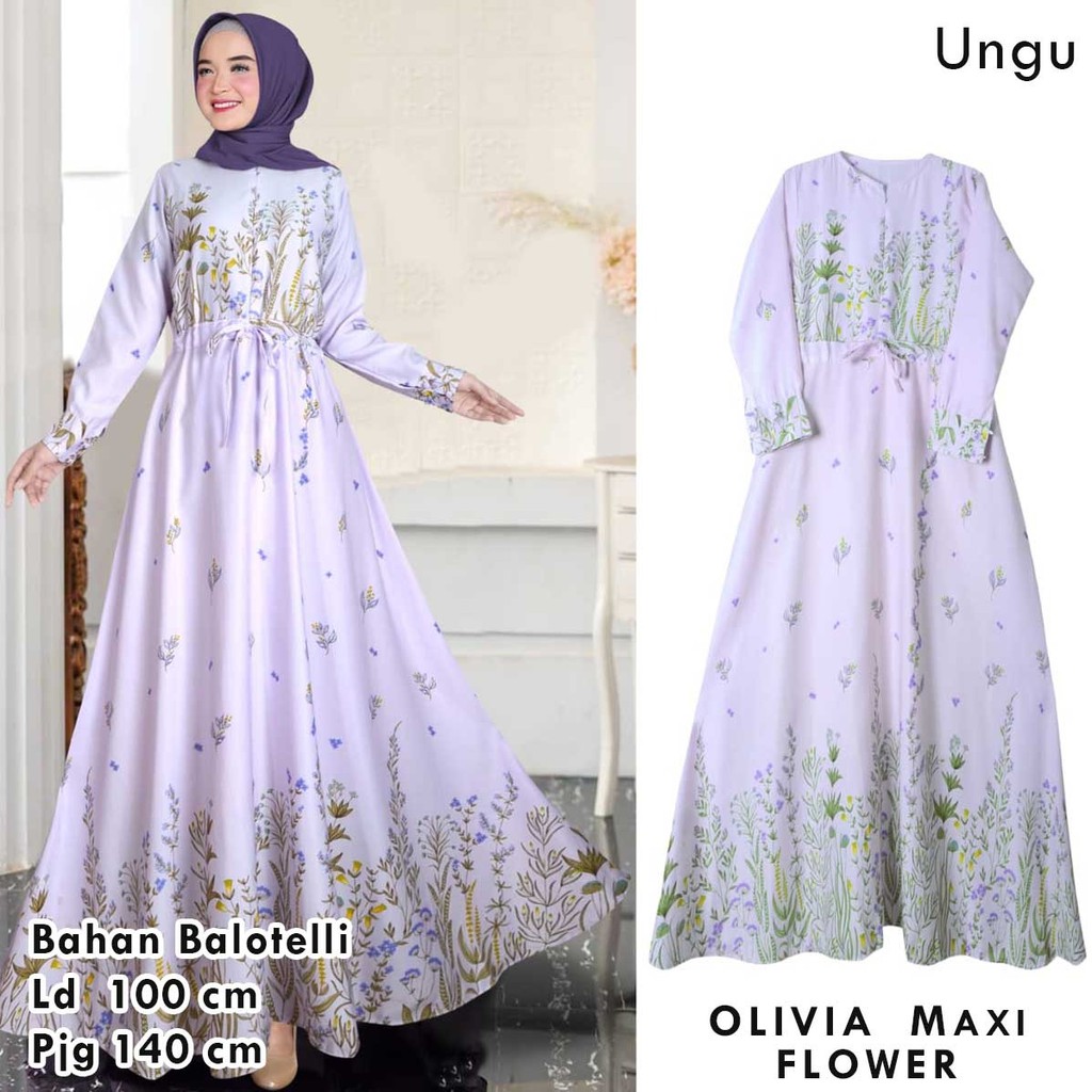 Olivia Gamis Maxi Dress Floral Rok Payung / COD