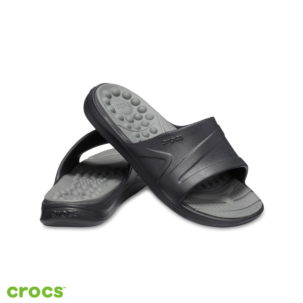 Crocs Reviva Slide / Sandal Unisex / Anti Air / Sandal Pria dan Wanita - Black Gray 205546-0DD