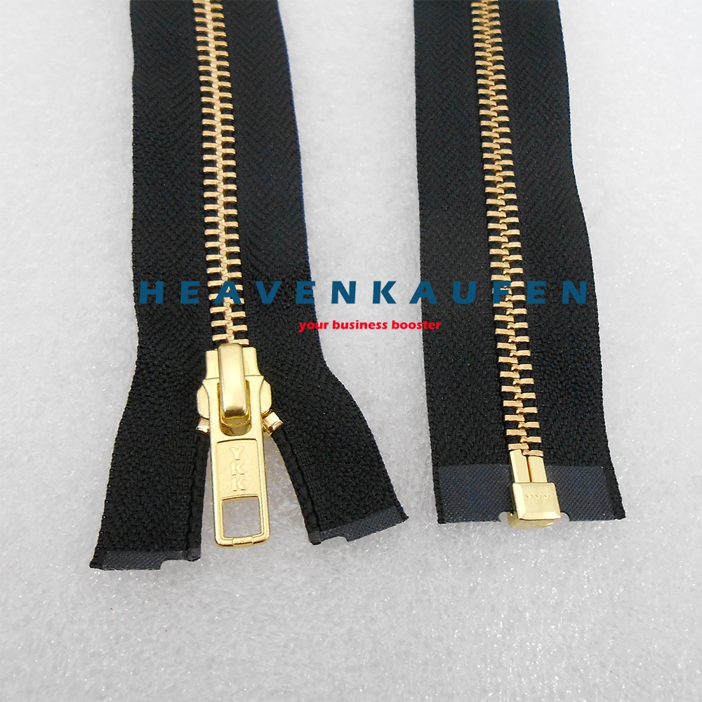 Resleting Zipper Jaket YKK Gigi Besi 55 cm / 22 inch Hitam Gold Open End Tidak Bolak Balik