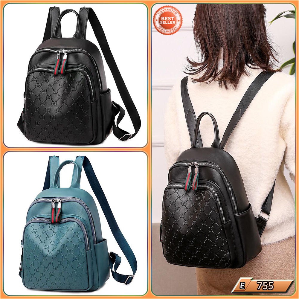 ⏩TBS⏪ E 755 TAS RANSEL WANITA HANGOUT MOTIF GD DOUBLE RESLETING BRANDED FASHION BATAM IMPORT