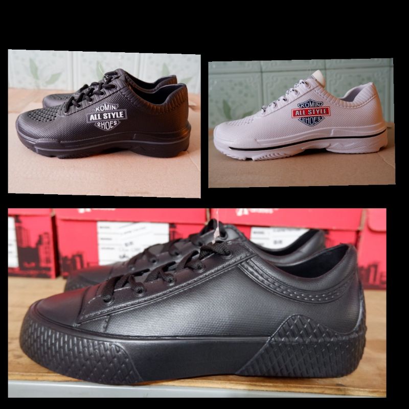 sepatu kerja polos sepatu sekolah hitam atau sneakers anti air