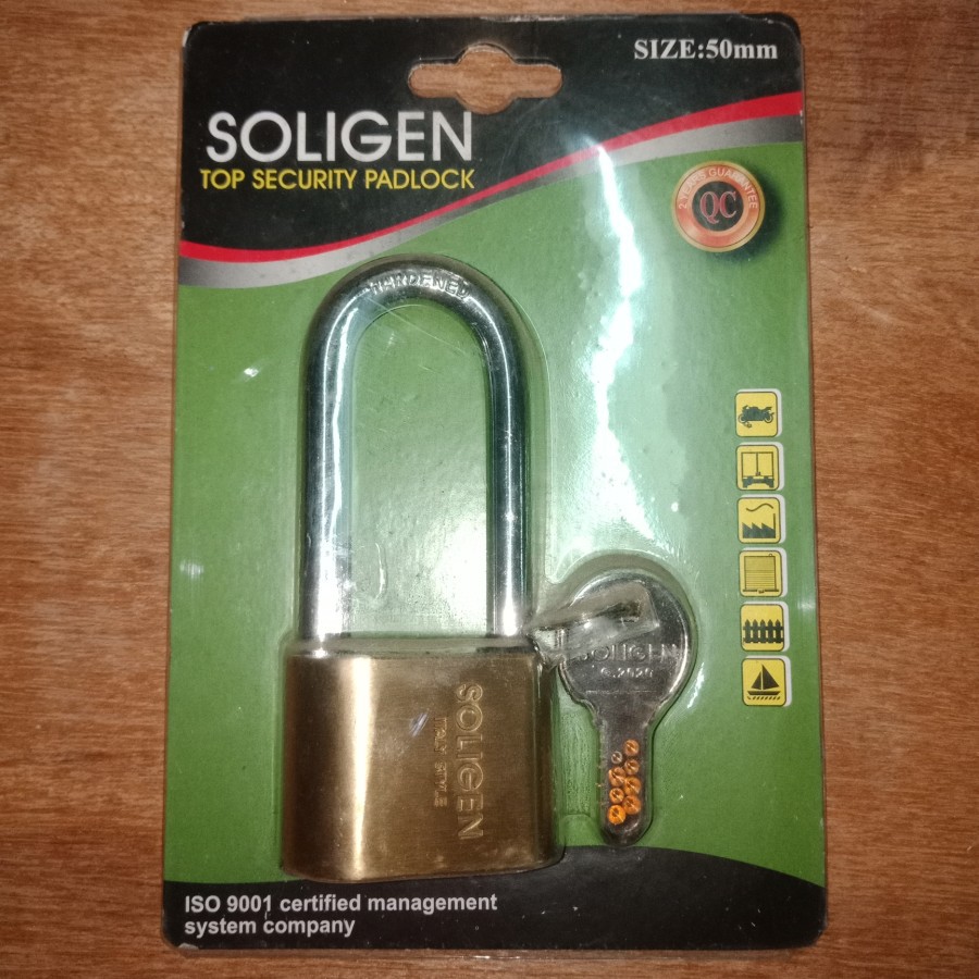 kunci gembok 50mm SOLIGEN panjang sistem pegas