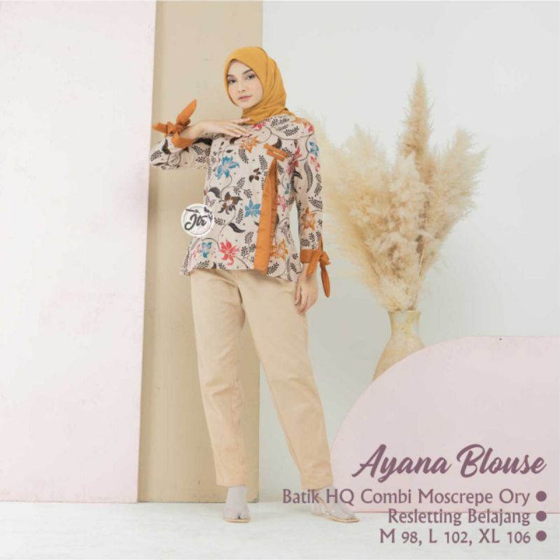 Atasan Batik Wanita Modern / Blouse Batik Kombinasi Mosscrepe Size M, L, XL ( ORIGINAL )