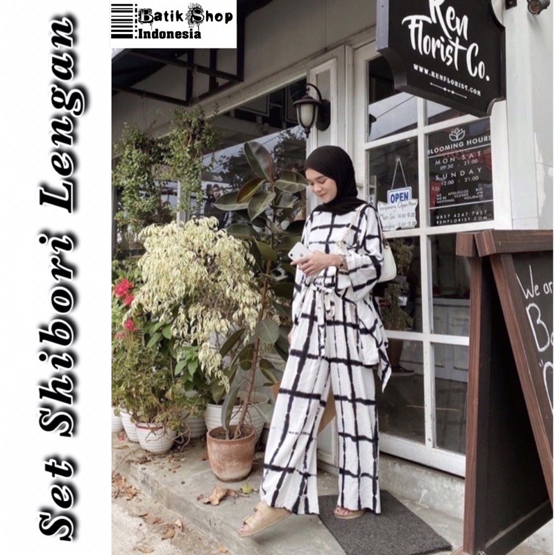 14 Motif Set Shibori Lengan Tie Dye Handmade Batik Terompet Setelan Jumputan Tiedye Rayon Sibori