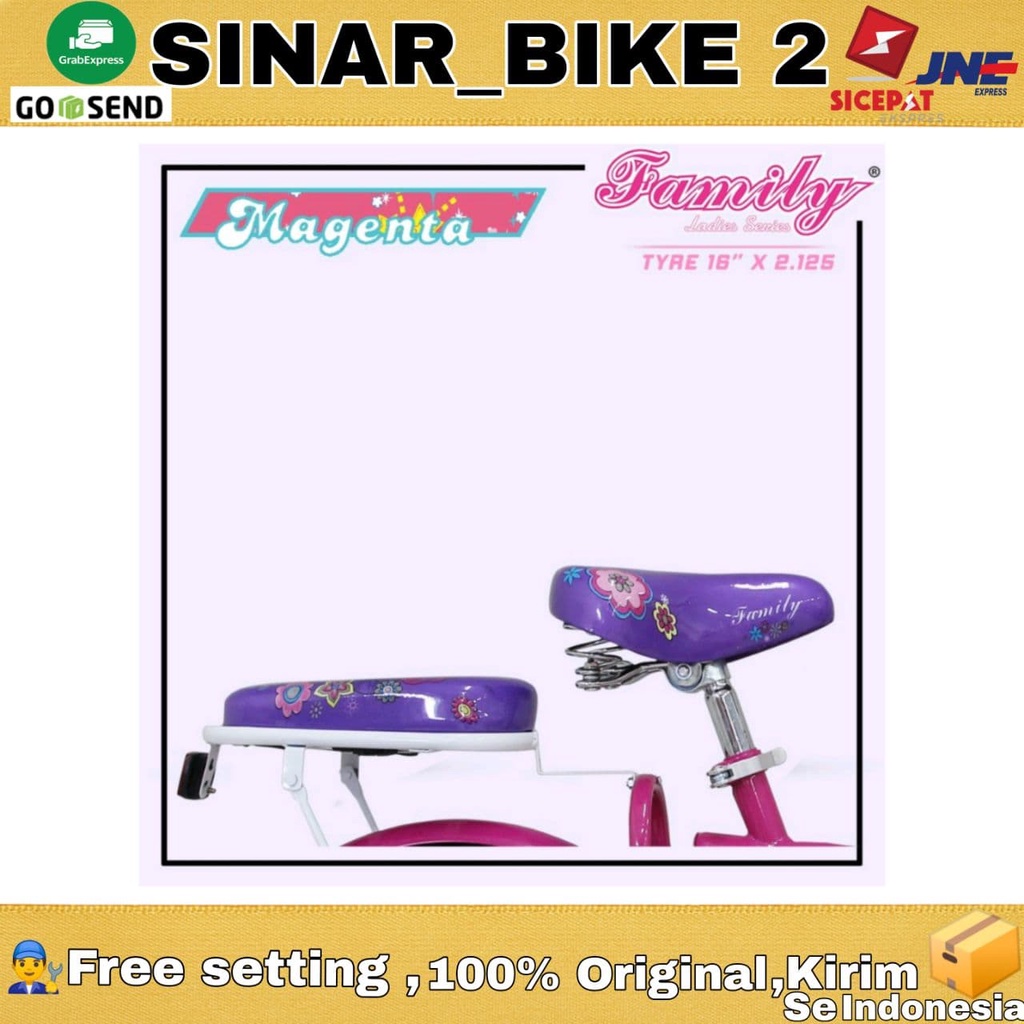 Sepeda Anak Perempuan FAMILY MAGENTA Keranjang  16 &amp; 18 Inch