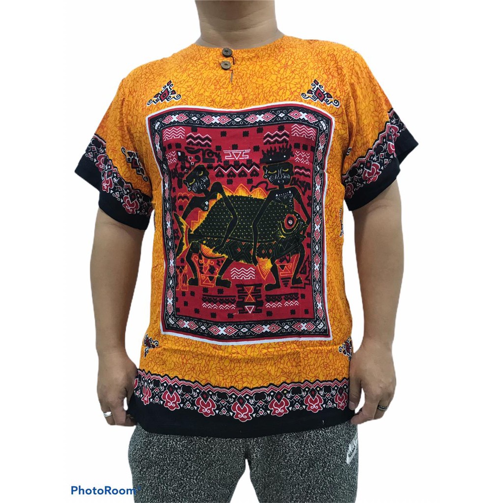 Atasan Pria Baju Bali Motif Asmat Ikan