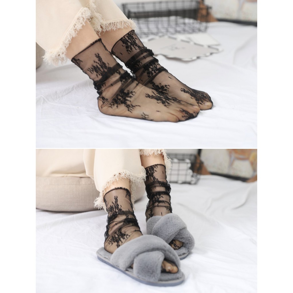 KK-49 kaos kaki lolita transparan socks renda rajut sulur import jepang korea