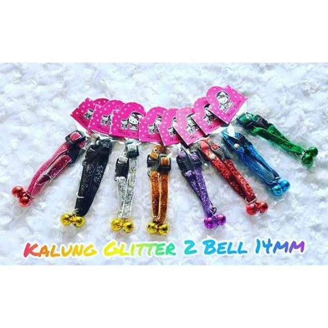 Kalung Glitter blink 2 lonceng 14mm kucing cat collar