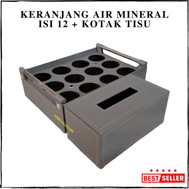 Keranjang Aqua Gelas Isi 12 Cup + Kotak Tisu Kulit Sintetis Tempat Air Mineral Tempat Tissue