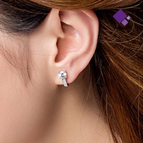 Anting Stud Berlian Imitasi Lapis Perak Warna Putih Untuk Wanita