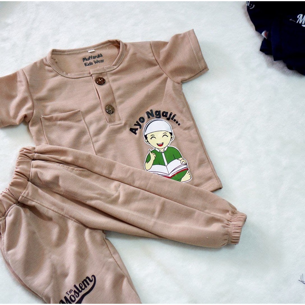 KIANO SET CELANA PANJANG AYO MENGAJI / BAJU ANAK SET UNISEX-KIANO PJG MOCCA