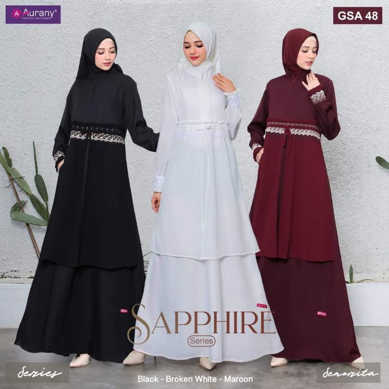 Gamis Premium GSA 48 Broken White by Aurany|Gamis Double Layer|Gamis Renda Maroon|Gamis Hitam Polos|
