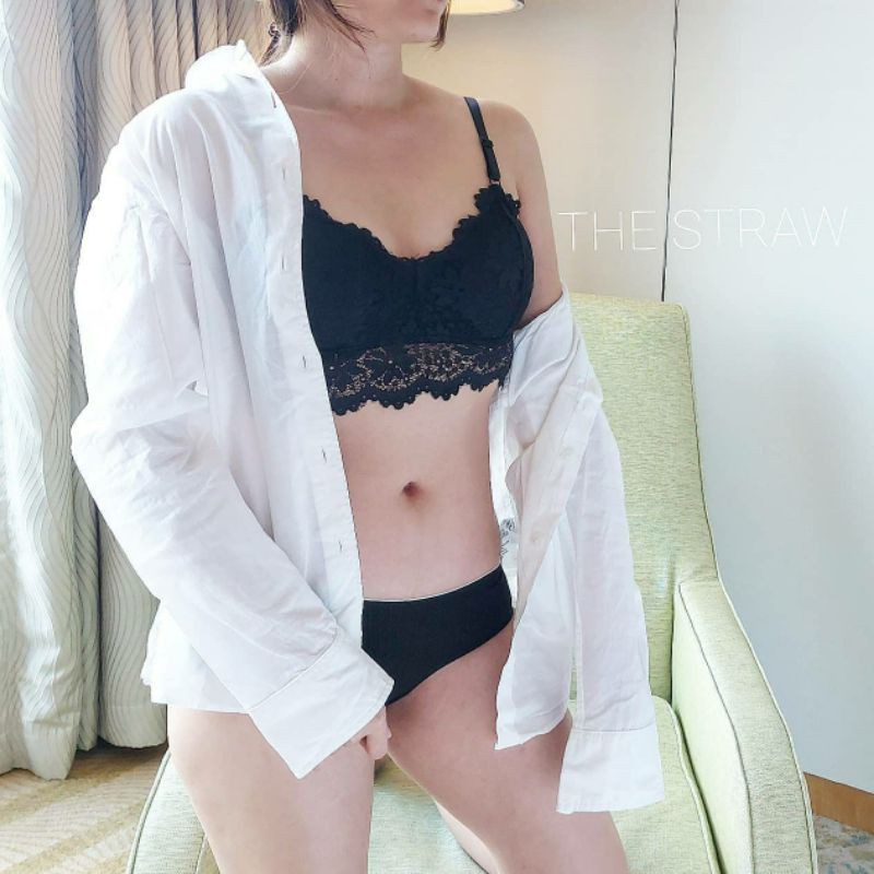 SEXY BRA SET panties LACE Lacey Bralette in Black