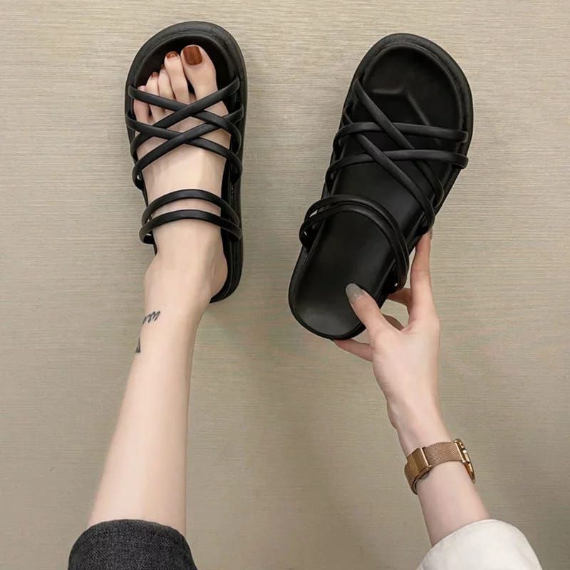 sendal wanita Boloni Andin  / sandal wanita jelly / sendal karet Boloni / sendal flat-Hitam
