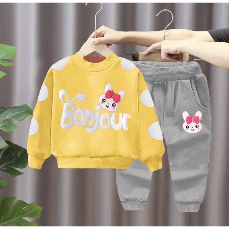 baju anak musim dingin setelan sweater anak perempuan bonjour 1-5 tahun grosir