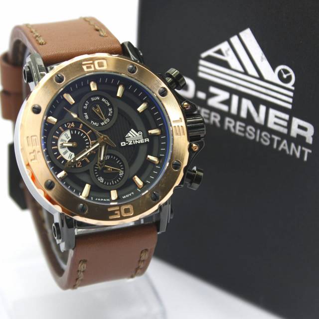 Dziner D-Ziner DZ9031M Original Tali Kulit Jam Tangan Pria Chrono Active Exclusive Black Rose Gold