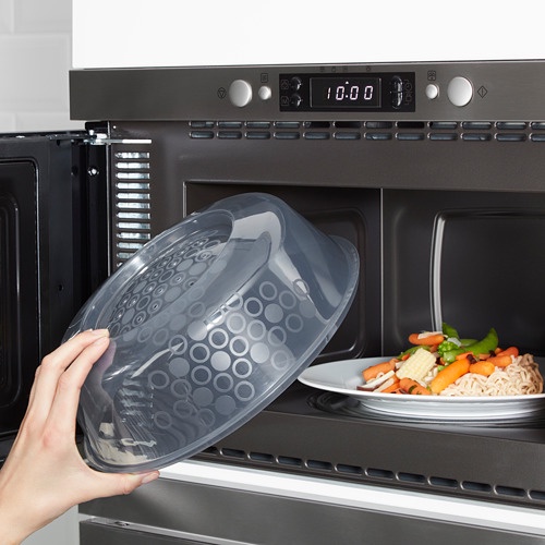 PRICKIG Tutup microwave, abu-abu, 26 cm