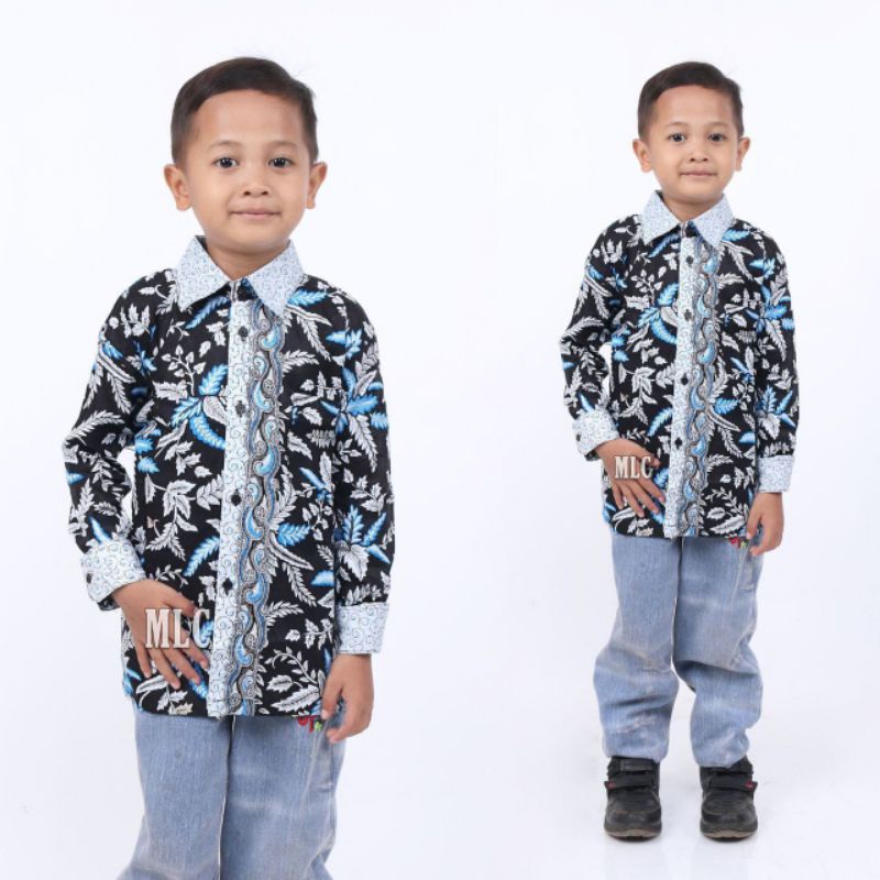 Baju batik anak laki-laki lengan panjang bisa buat sekolah hari batik size M L XL XXL