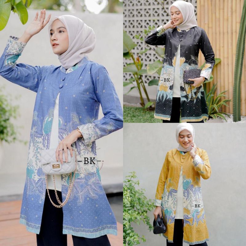 TUNIK BATIK MODERN KOMBINASI BOLERO SNOW||ATASAN WANITA||M-L-XL-XXL-3L