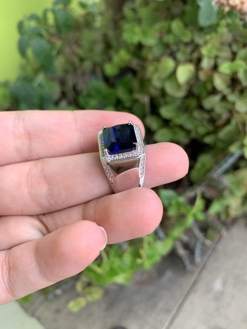 Cincin Pria Perak Batu Royal Blue Safir Elegan