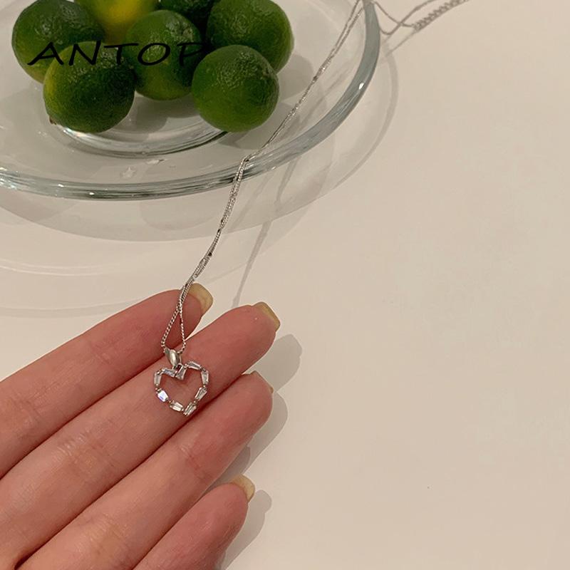 Kalung Rantai Klavikula Desain Hati Bahan Zirkon Untuk Anak Perempuan