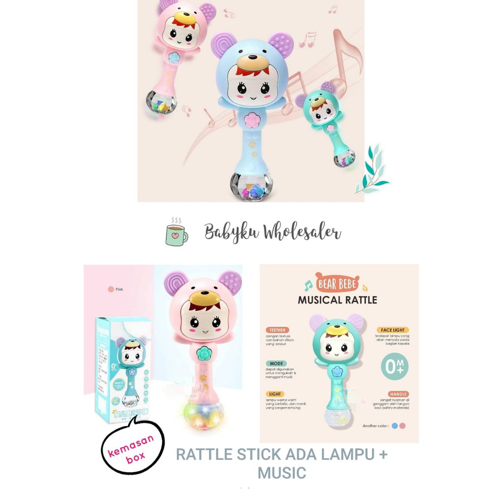 Baby rattle stick musical electric / Mainan genggam kerincing gigitan bayi ada lagu lampu