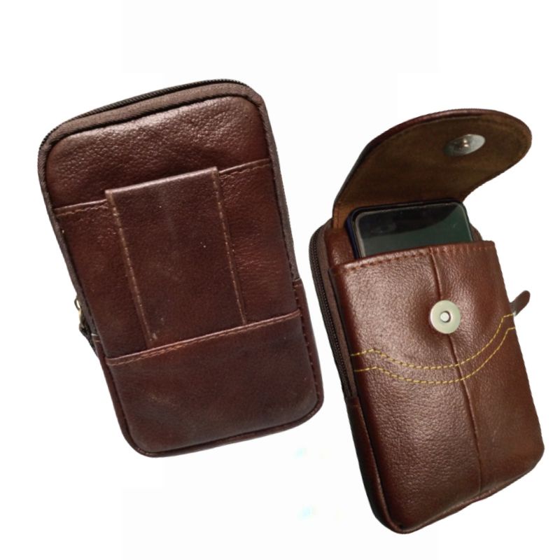 sarung hp pinggang  kulit asli double slot - pouch hp