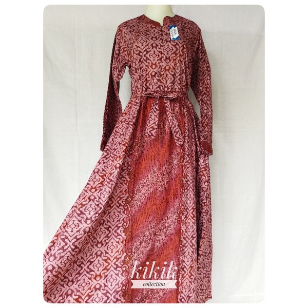 Gamis Katun Premium Motif Batik Long Dress Tradisional Pakaian Muslim Wanita Modern Adem Murah Fashi