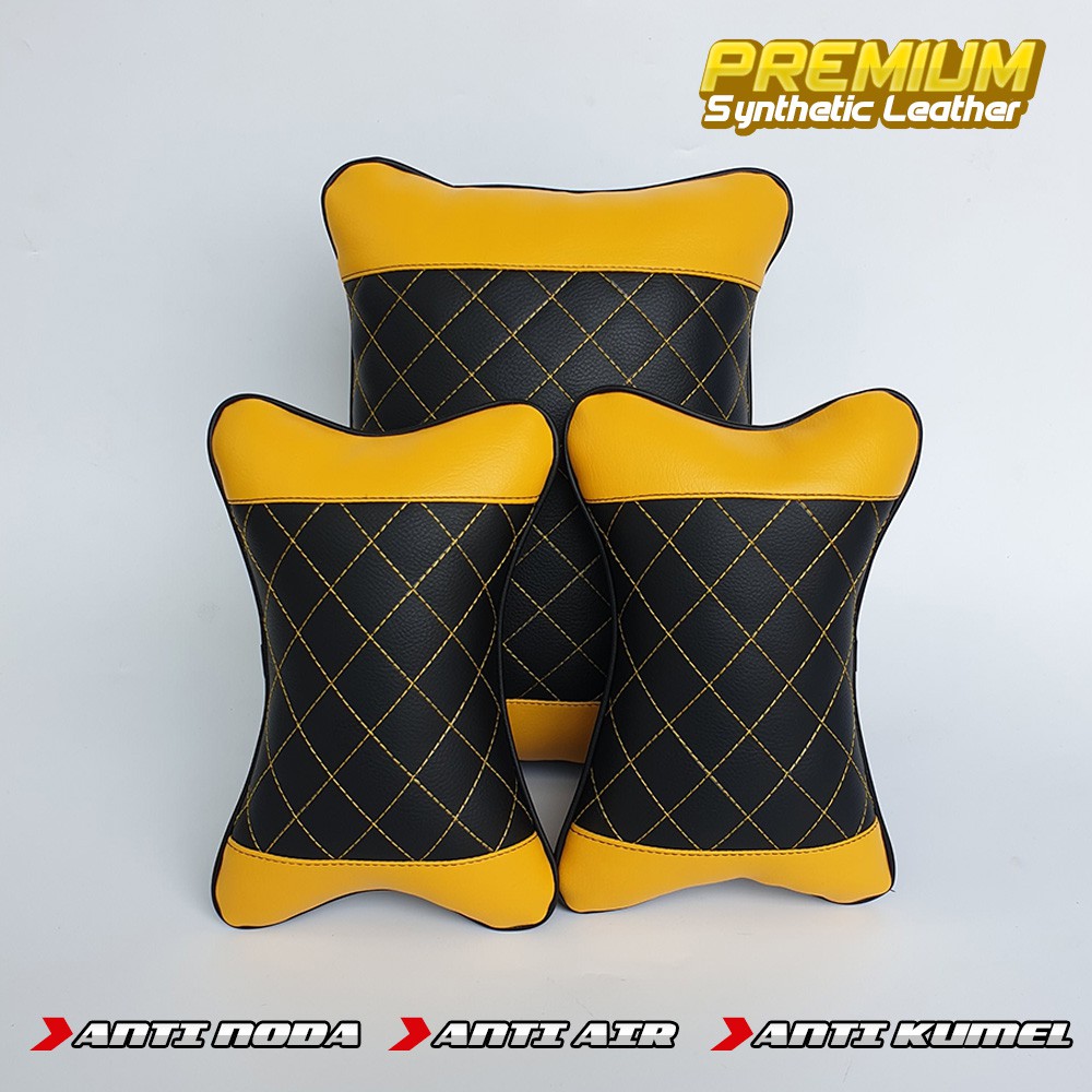 Bantal Mobil Set 2 In 1 / Bantal Leher dan Bantal Pinggang - Kuning Wajik