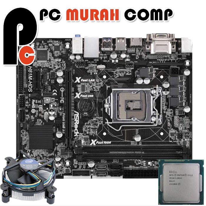 Motherboard LGA 1150 H81 dengan PROCESSOR INTEL CORE G3420 bonus FAN