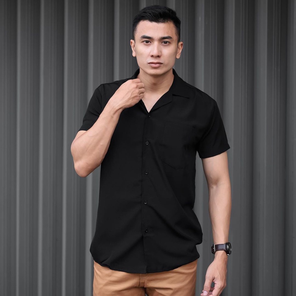 KEMEJA PRIA HITAM ( KEMEJA AMARINE ) - V NECK