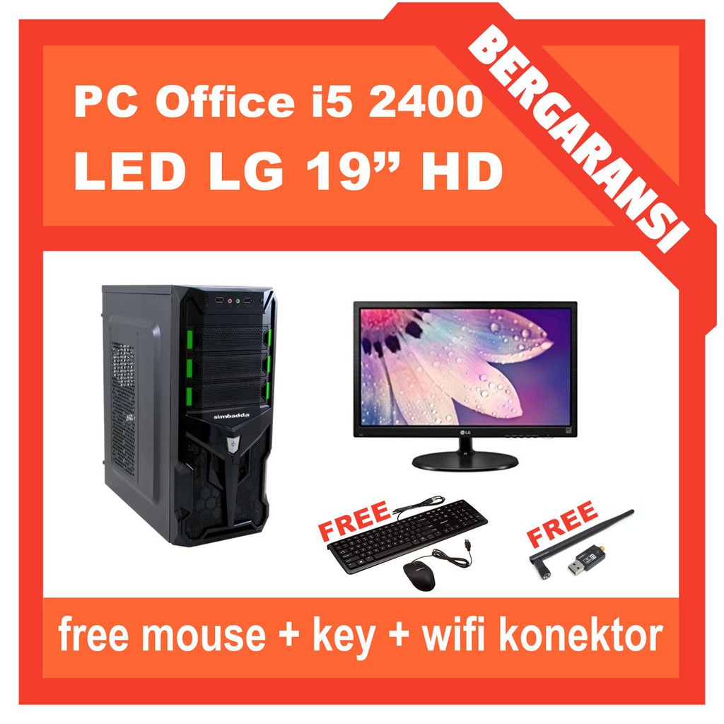 PC CPU Office Intel core i5 2400 Ram 8Gb Fullset includ mouse keyboard dan monitor 19''