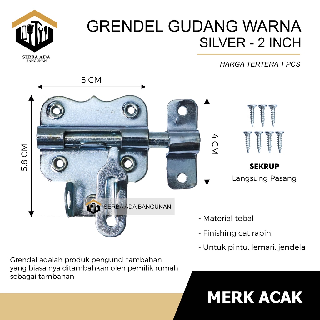 Slot Pintu Gudang 2 Inci l Grendel Overpal Jendela l Barrel Bolt WARNA WARNI GUDANG KUAT ANTI KARAT