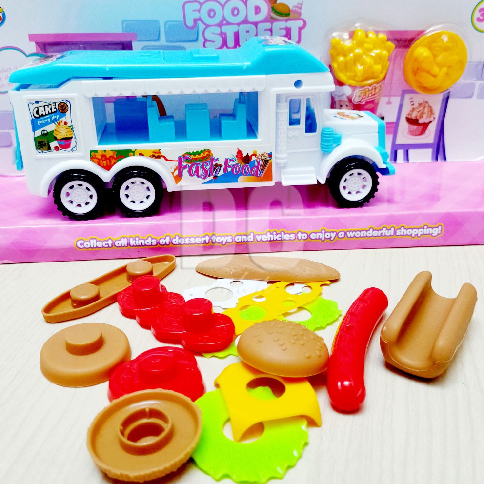 Food Street Truck Mainan Mobil Truk Makanan Burger Hot Dog Susun Stacking Burger Masak masakan