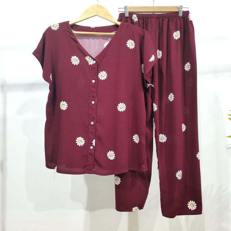 PIYAMA KANCING BUSUI | PIYAMA RAYON  V-NECK | PIYAMA BUSUI | BAJU TIDUR MURAH-KCPD EE