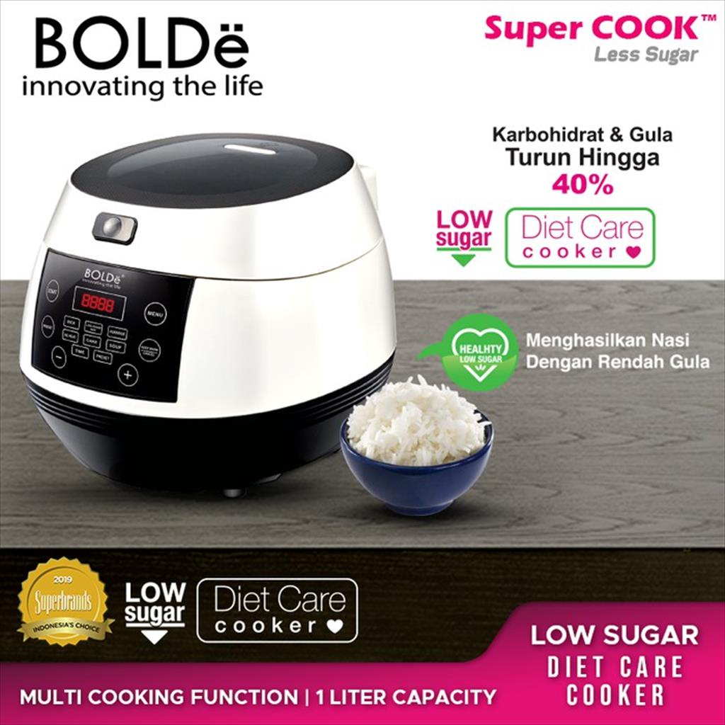 BOLDe Rice Cooker Magic Com Digital Bolde Super Cook Less Sugar Kapasitas 1L 1 Liter / Black Edition