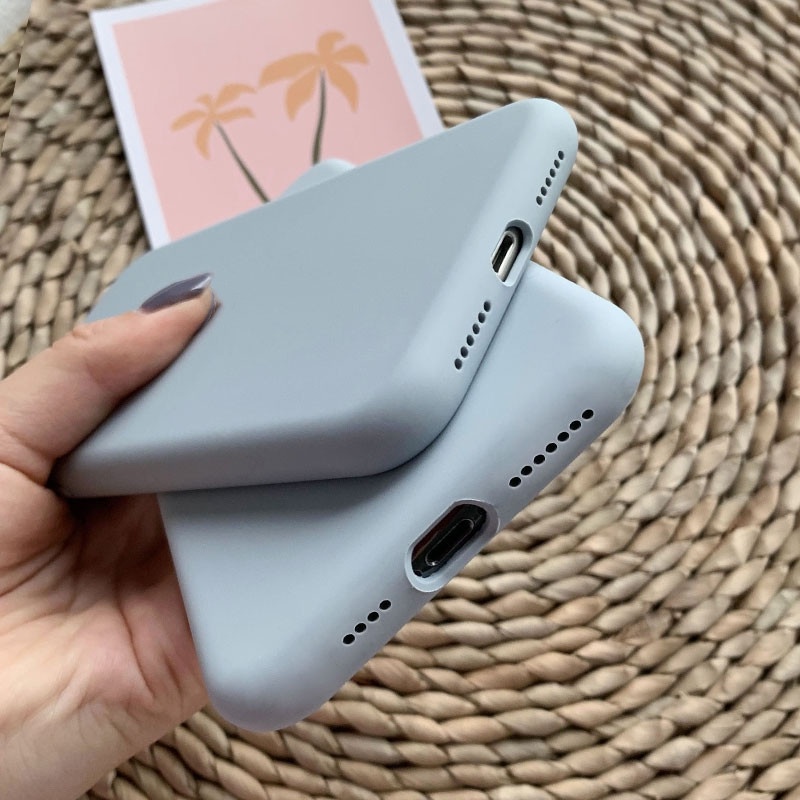 Soft Case Bahan Silikon Warna Biru Abu-Abu Untuk Iphone 13 12 11 Pro X Xs Max 6s 7 8 Plus